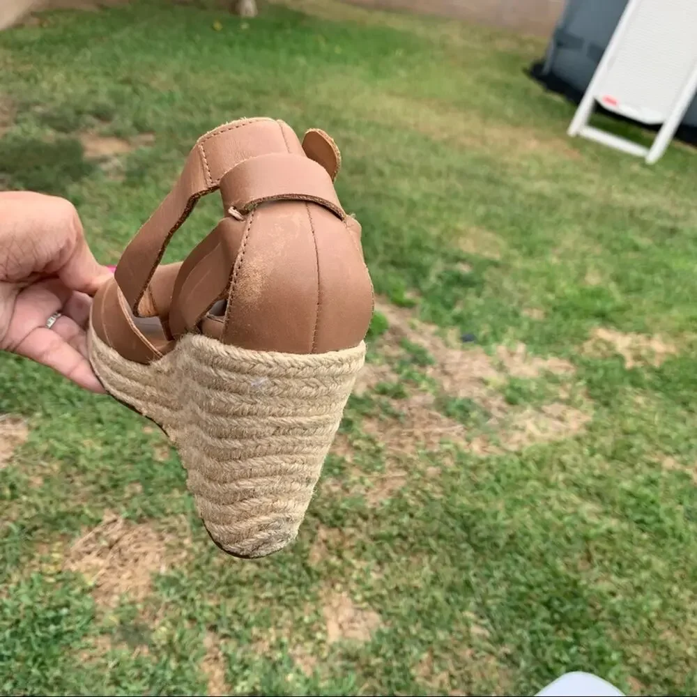 Madison Harding Espadrille Brown Leather Wedges Size 6
